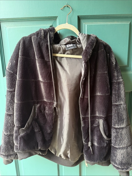 Boohoo Jackets & Blazers - Boohoo Charcoal Plush Hooded Teddy Jacket